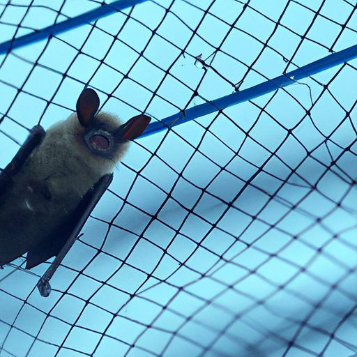 תמונה של עטלף שנלכד ברשת, המסמל את האיומים העומדים בפניהם מפעילות אנושית.