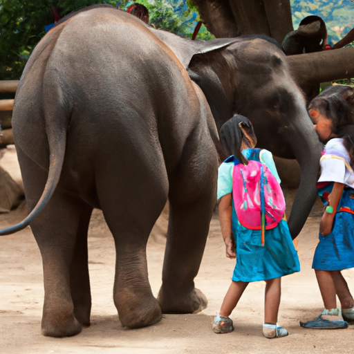ילדים באינטראקציה עם פילים בצ
